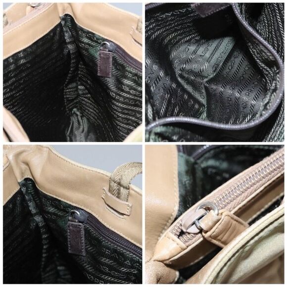 PRADA Tote Bag Nylon Beige Auth ti2720